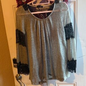 Ryu Gray Sweater with Black Lace Accents